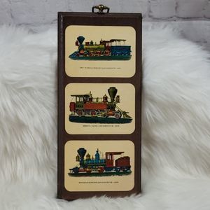 Vintage Wall Plaque Featuring Antique Trains, Like New Condition